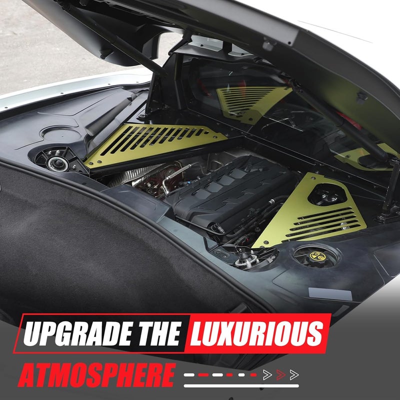 CHEAYAR Engine Bay Panel Cover Compatible with Chevrolet Corvette C8 2020-2023, Aluminum Alloy Rear Engine Covers Left Right Engine Case Guards Protector Splash Shield, C8 Accessories (Yellow-obliquehole) - Image 4